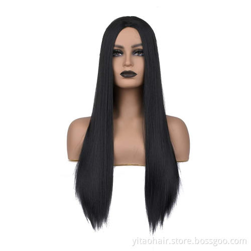 Hot Sale Long Straight Black Wig Heat Resistant Synthetic Wig Natural Hair Wig for Black Women 26 inches